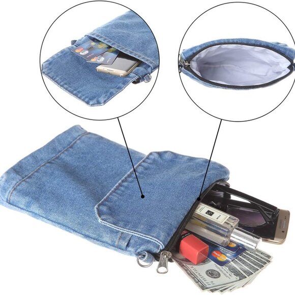 Small Denim Purse Blue Jean Purse Shoulder Bag Denim Crossbody Bags for Women - Picture 2 of 7